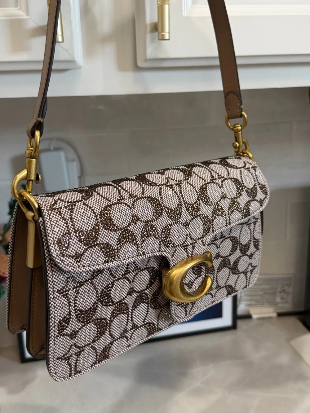 Coach Crystal Tabby Shoulder Bag Signature Jacquard
